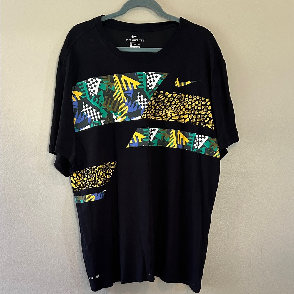Nike Men's Black Tee with Vibrant Graphic